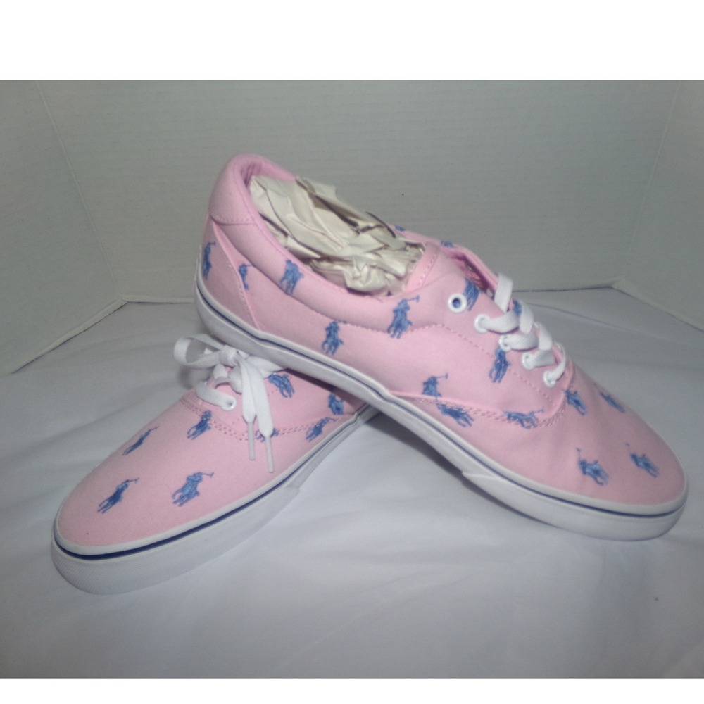 Polo Ralph Lauren Mens 9.5 Thorton Pink Canvas Low Top Sneakers Blue Pony Logo